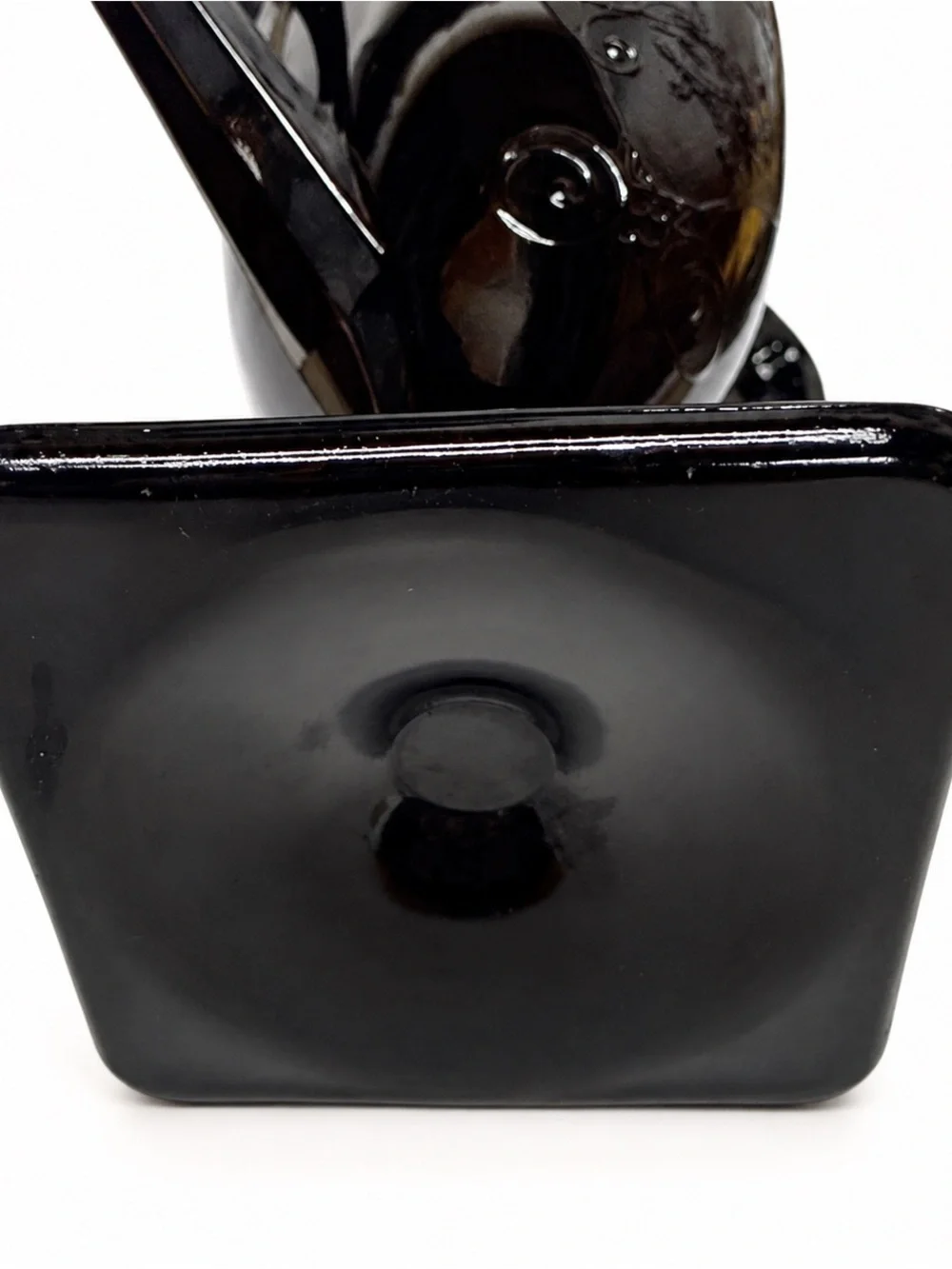 Vintage Black Amethyst Glass Double Handle Vase Urn Dancing Lady Art Deco